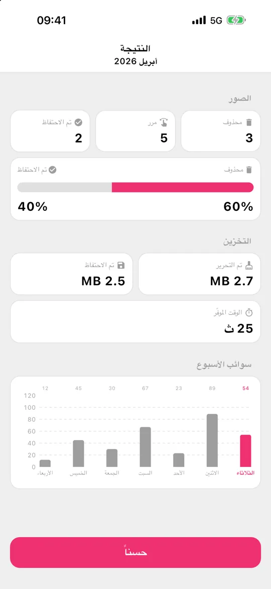 شاشة النتيجة في Gallery Guru مع المساحة المحرَّرة