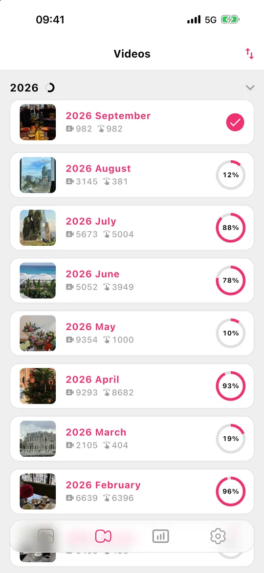 Gallery Guru Videos tab sorted by month