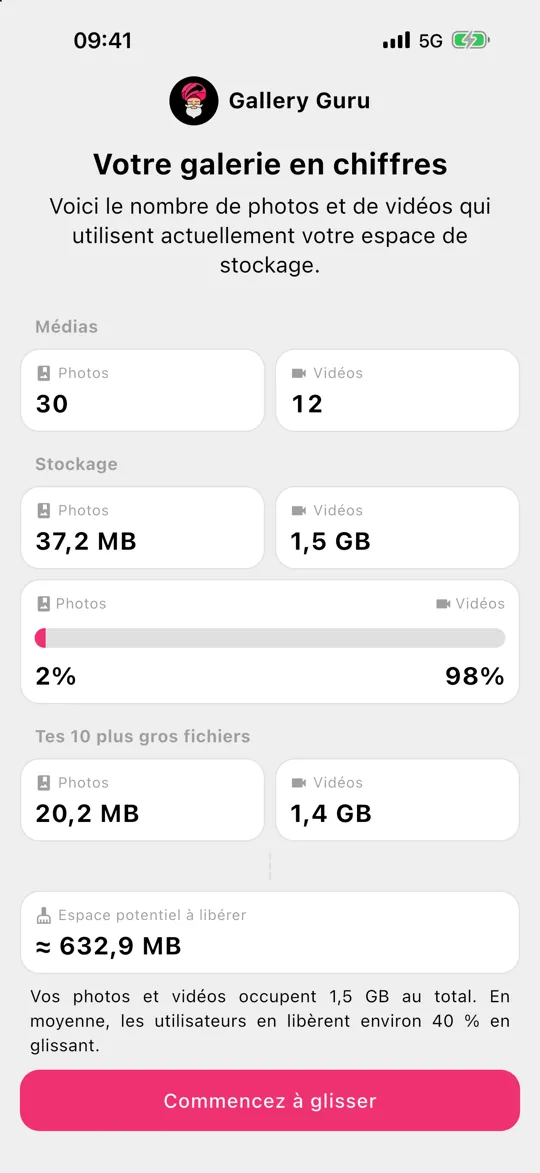 Aperçu Gallery Guru de l’espace occupé par tes photos et vidéos