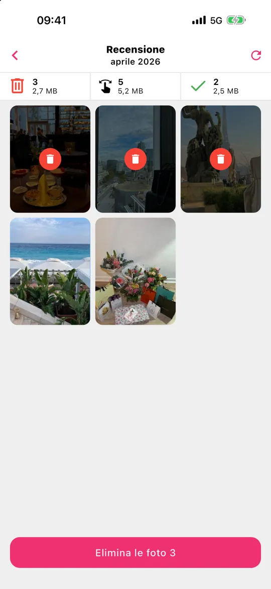 Griglia di revisione di Gallery Guru con le foto da eliminare