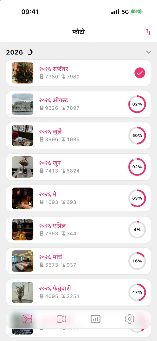 प्रत्येक महिन्यातील फोटो आणि व्हिडिओंच्या संख्येसह Gallery Guru ची महिन्यांची यादी