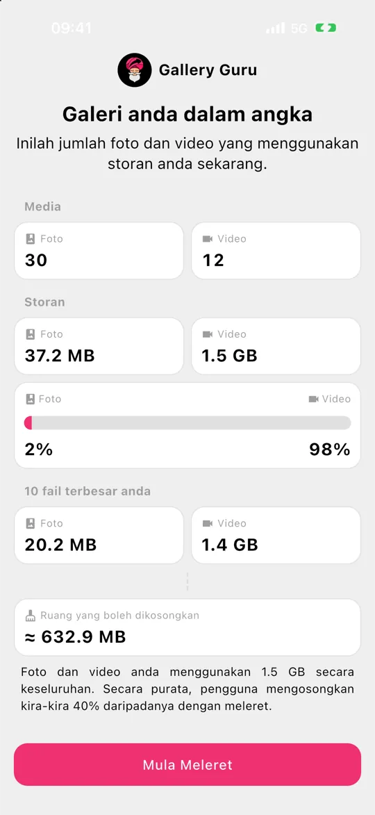 Gambaran keseluruhan Gallery Guru tentang storan yang digunakan oleh foto dan video anda